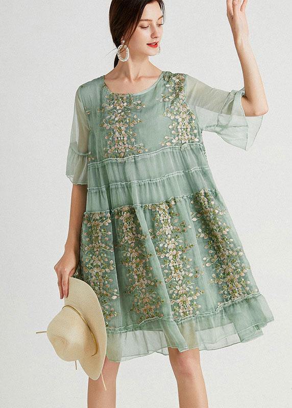 LOUISA ART EMBROIDERED FLARE SLEEVE DRESS