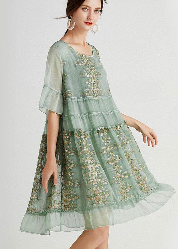 LOUISA ART EMBROIDERED FLARE SLEEVE DRESS