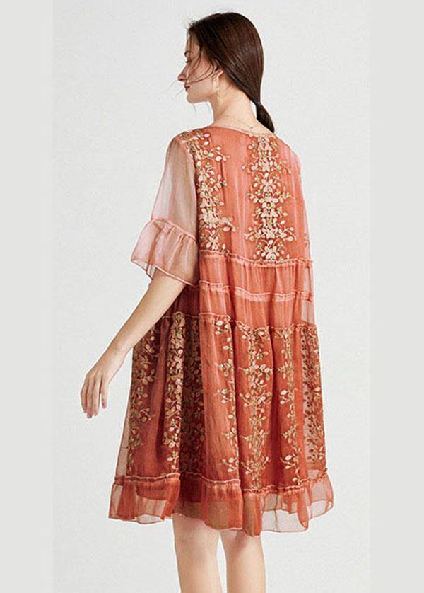 LOUISA ART EMBROIDERED FLARE SLEEVE DRESS