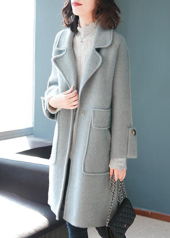 ODILE CASUAL LIGHT BLUE THICK WOOLEN TRENCH