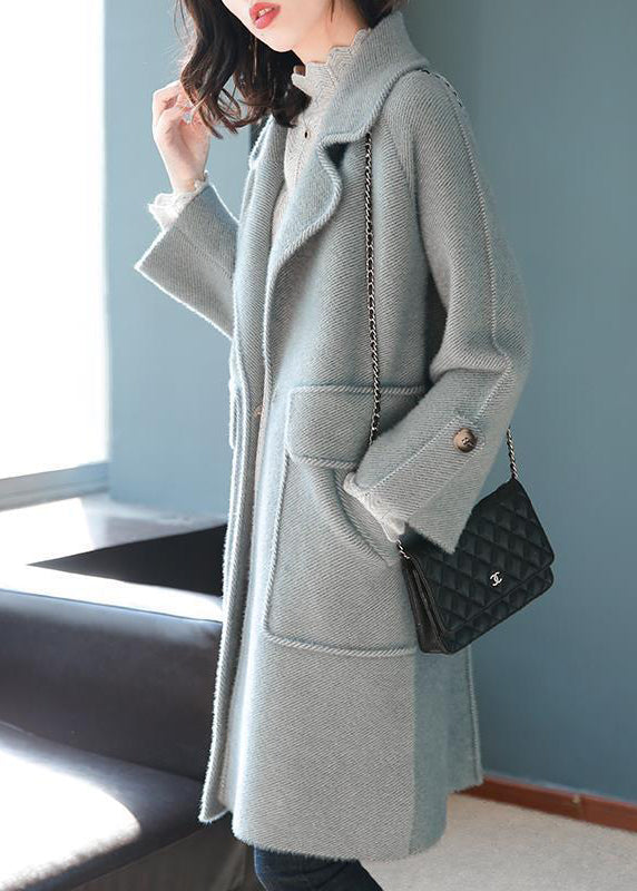 ODILE CASUAL LIGHT BLUE THICK WOOLEN TRENCH