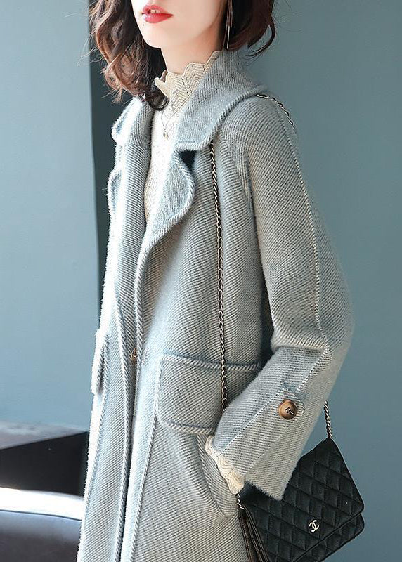 ODILE CASUAL LIGHT BLUE THICK WOOLEN TRENCH