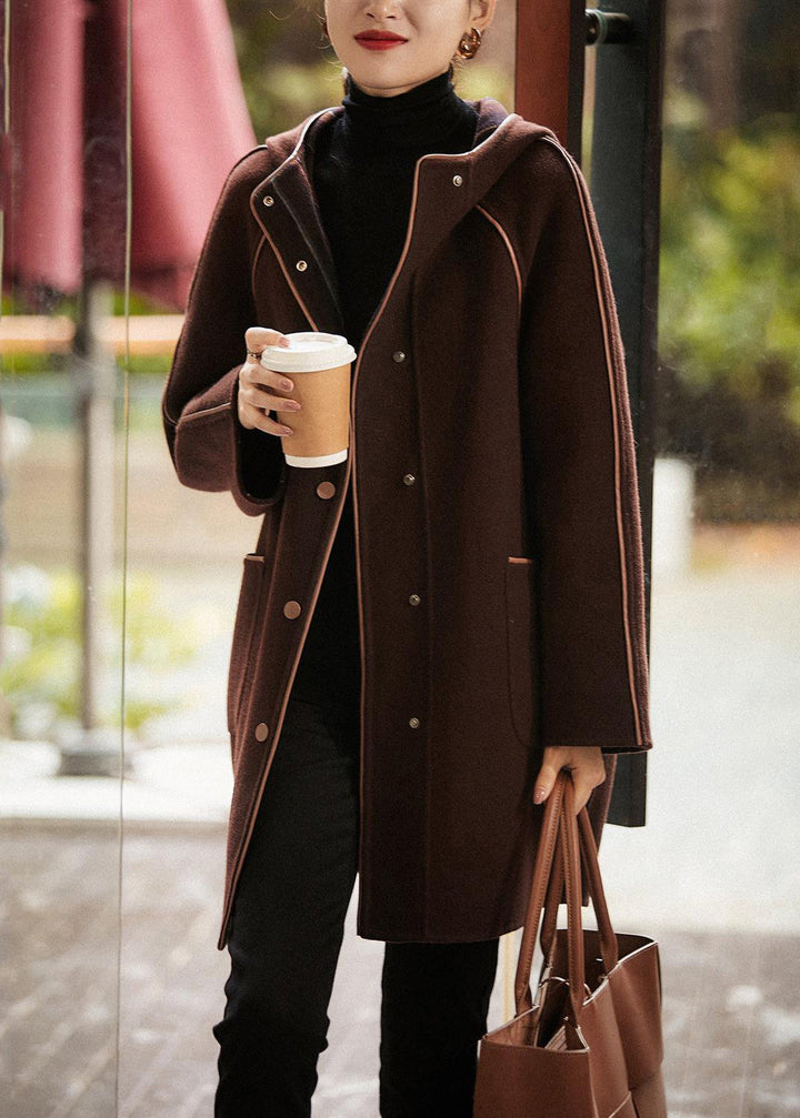 LA CLÉMENTINE BROWN HOODED PATCHWORK COAT